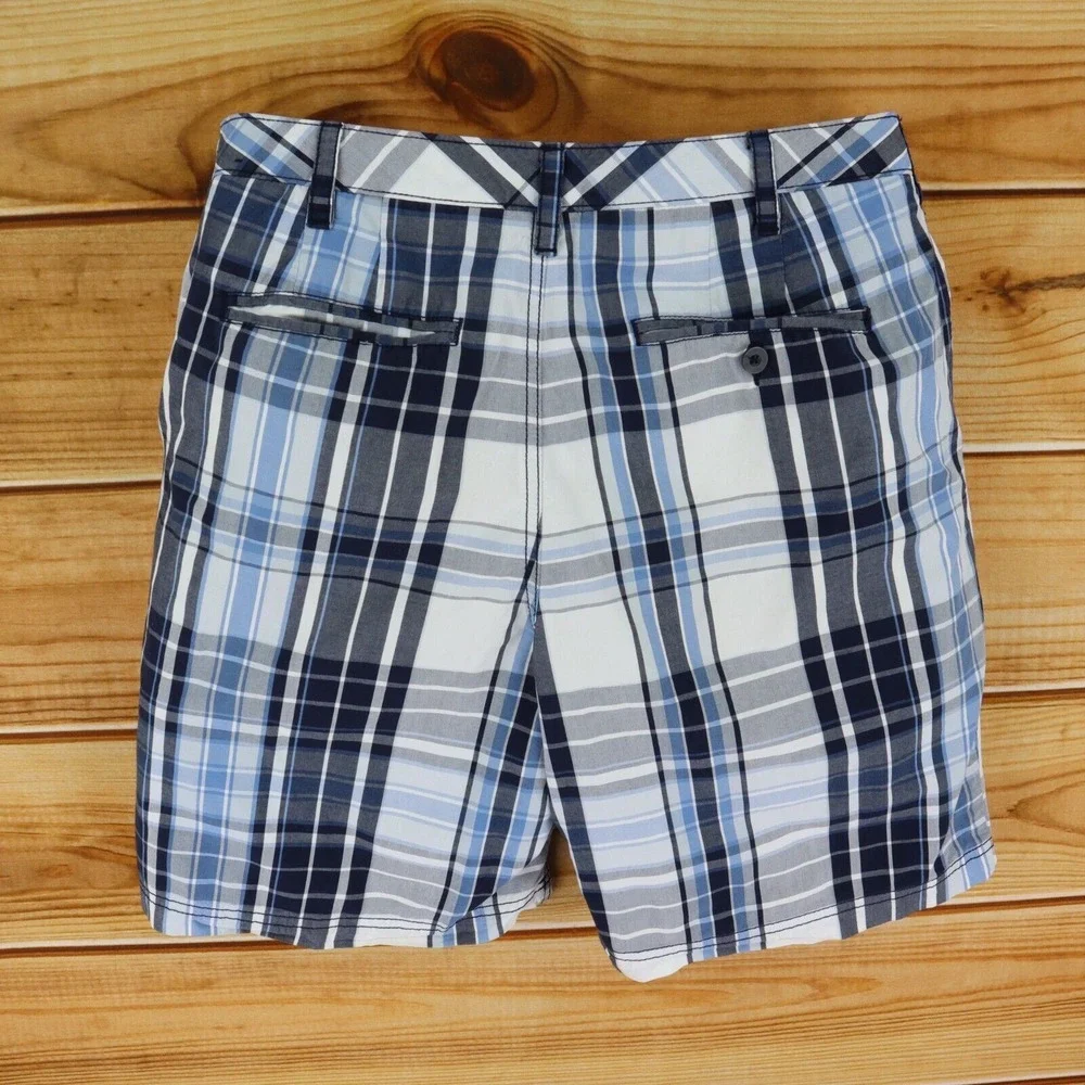 Croft &‎ Barrow Casual Shorts Flat Front Mens Size 33 Blue Plaid 100% Cotton